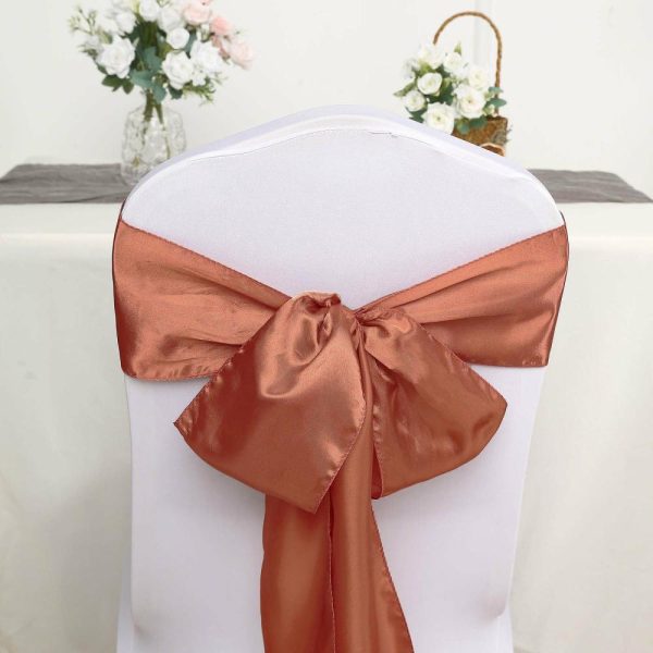 Satin Sashes |  5 Pack 6″x106″ Terracotta (Rust) Satin Chair Sashes