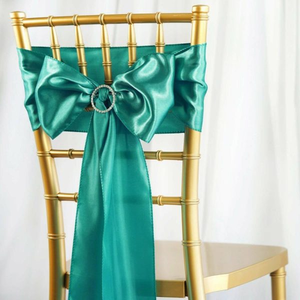 Satin Sashes |  5 Pack 6″x106″ Turquoise Satin Chair Sashes