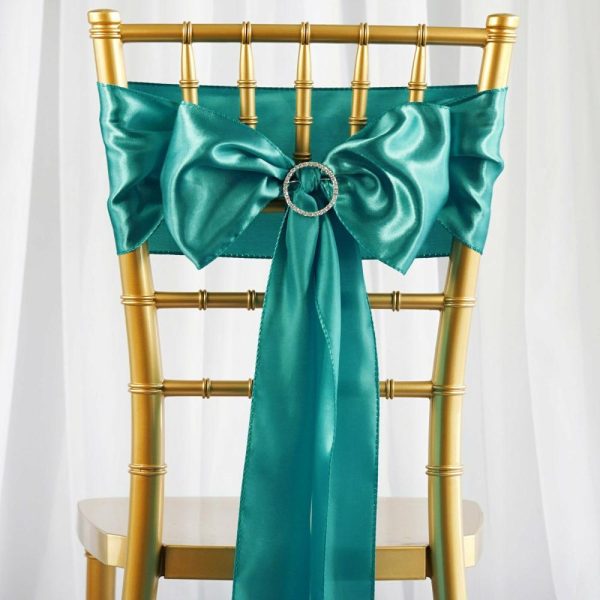 Satin Sashes |  5 Pack 6″x106″ Turquoise Satin Chair Sashes