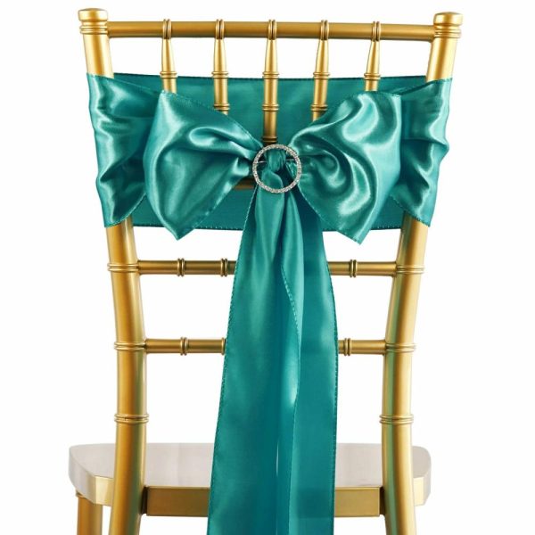 Satin Sashes |  5 Pack 6″x106″ Turquoise Satin Chair Sashes