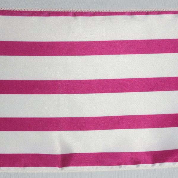 Satin Sashes |  5 Pack 6″x106″ White Fuchsia Satin Stripes Chair Sashes