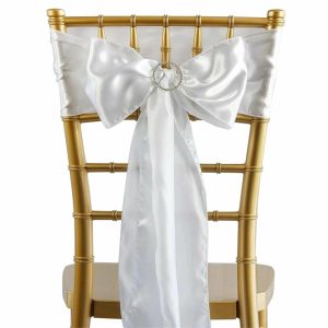 Satin Sashes |  5 Pack 6″x106″ White Satin Chair Sashes