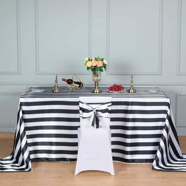 Satin Sashes |  5 Pack 6″x108″ Black and White Stripe Satin Chair Sashes