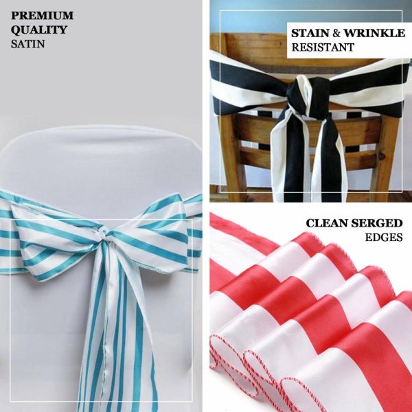 Satin Sashes |  5 Pack 6″x108″ Black and White Stripe Satin Chair Sashes