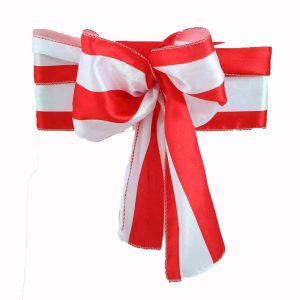 Satin Sashes |  5 Pack 6″x108″ Red and White Stripe Satin Chair Sashes