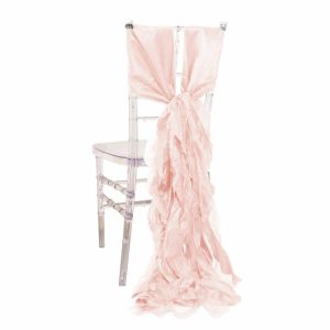 Satin Sashes |  5 Pack Blush Curly Willow Chiffon Satin Chair Sashes