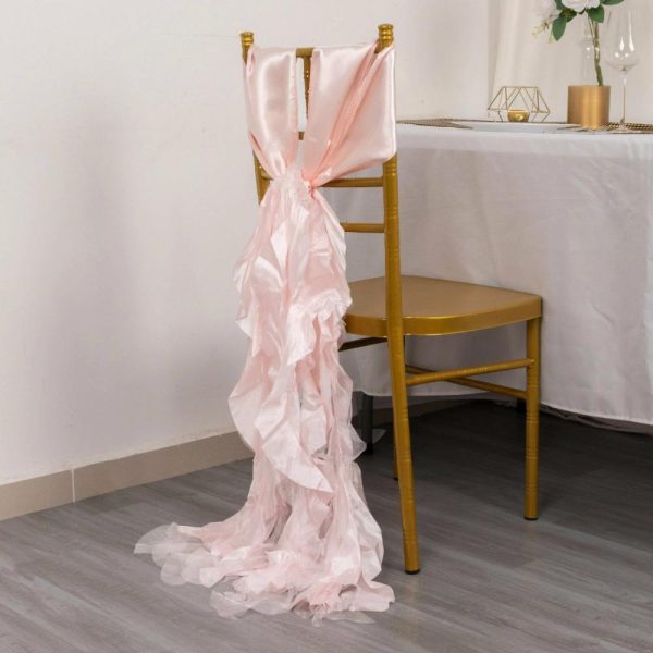 Satin Sashes |  5 Pack Blush Curly Willow Chiffon Satin Chair Sashes