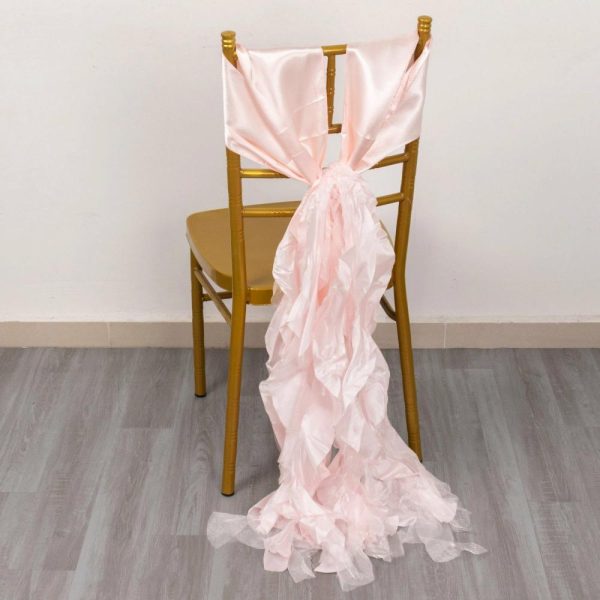 Satin Sashes |  5 Pack Blush Curly Willow Chiffon Satin Chair Sashes