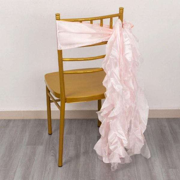 Satin Sashes |  5 Pack Blush Curly Willow Chiffon Satin Chair Sashes