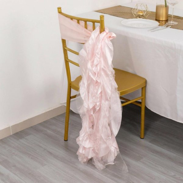 Satin Sashes |  5 Pack Blush Curly Willow Chiffon Satin Chair Sashes