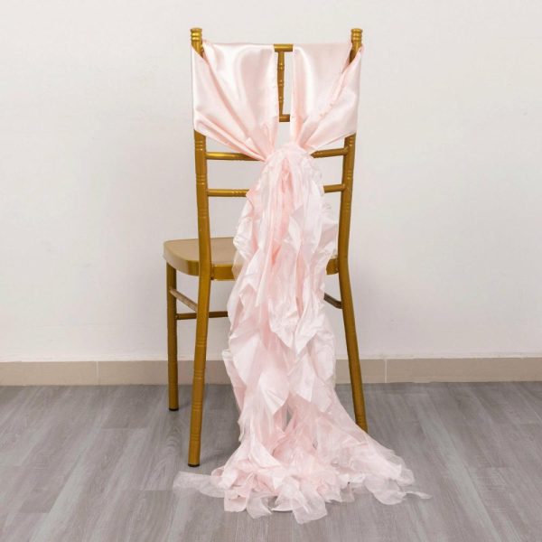 Satin Sashes |  5 Pack Blush Curly Willow Chiffon Satin Chair Sashes