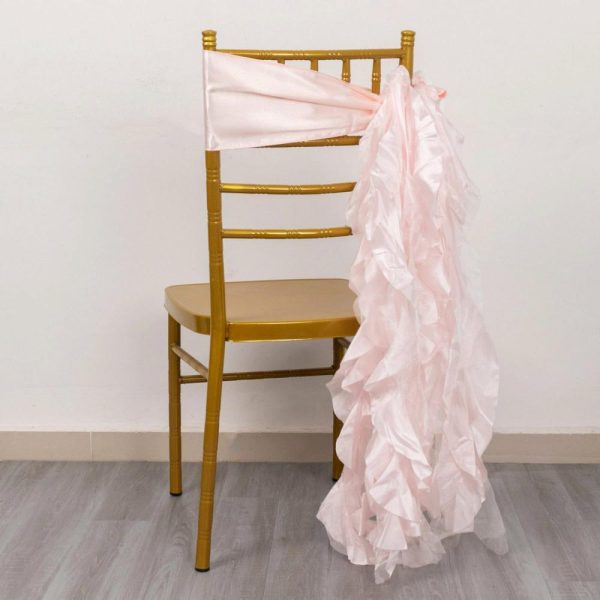 Satin Sashes |  5 Pack Blush Curly Willow Chiffon Satin Chair Sashes