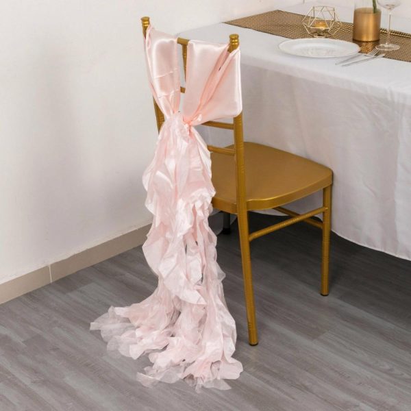 Satin Sashes |  5 Pack Blush Curly Willow Chiffon Satin Chair Sashes