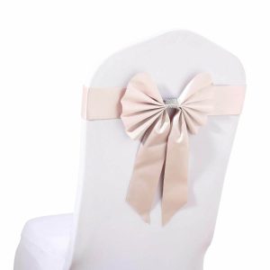 Satin Sashes |  5 Pack Blush Reversible Chair Sashes with Buckles, Double Sided Pre-tied Bow Tie Chair Bands Satin and Faux Leather