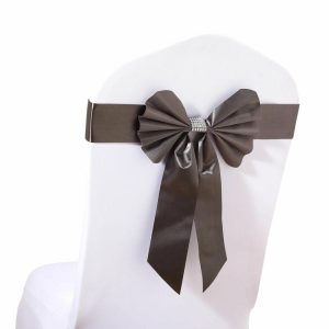 Satin Sashes |  5 Pack Charcoal Gray Reversible Chair Sashes with Buckles, Double Sided Pre-tied Bow Tie Chair Bands Satin and Faux Leather