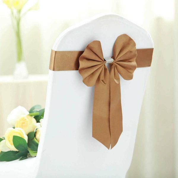 Satin Sashes |  5 Pack Gold Reversible Chair Sashes with Buckles, Double Sided Pre-tied Bow Tie Chair Bands Satin and Faux Leather