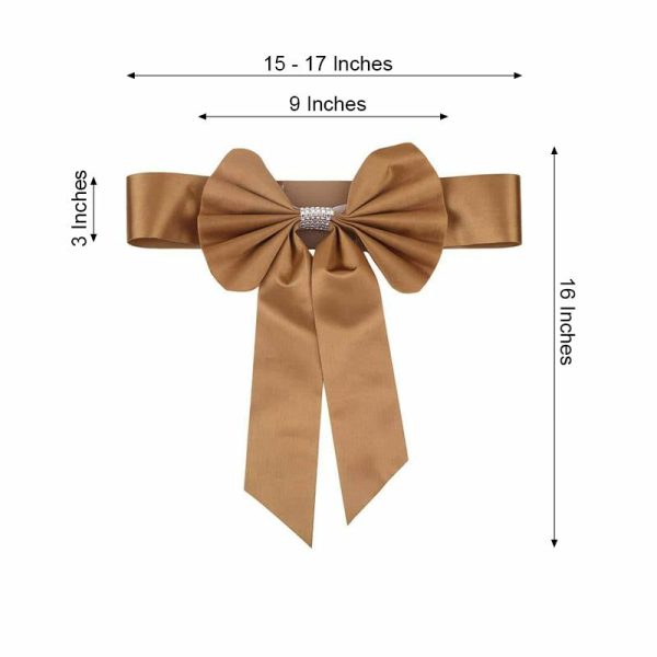 Satin Sashes |  5 Pack Gold Reversible Chair Sashes with Buckles, Double Sided Pre-tied Bow Tie Chair Bands Satin and Faux Leather