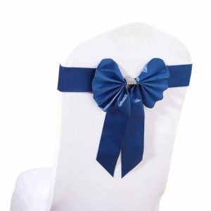 Satin Sashes |  5 Pack Royal Blue Reversible Chair Sashes with Buckles, Double Sided Pre-tied Bow Tie Chair Bands Satin and Faux Leather