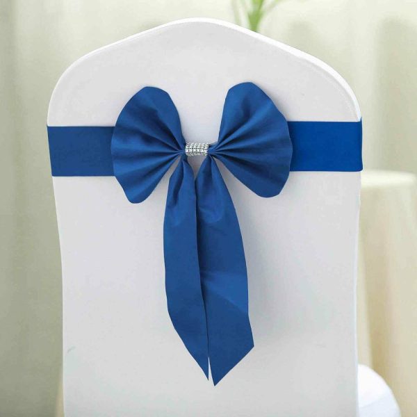 Satin Sashes |  5 Pack Royal Blue Reversible Chair Sashes with Buckles, Double Sided Pre-tied Bow Tie Chair Bands Satin and Faux Leather