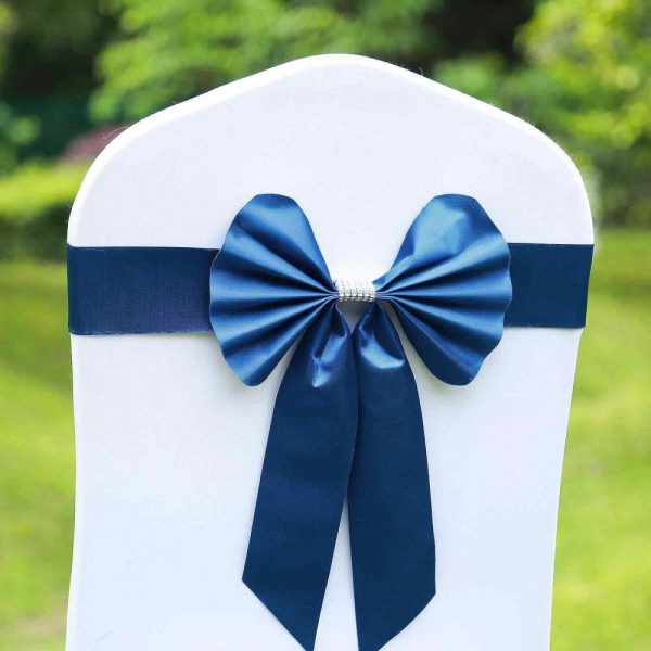 Satin Sashes |  5 Pack Royal Blue Reversible Chair Sashes with Buckles, Double Sided Pre-tied Bow Tie Chair Bands Satin and Faux Leather