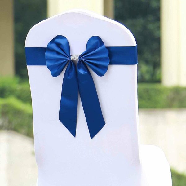 Satin Sashes |  5 Pack Royal Blue Reversible Chair Sashes with Buckles, Double Sided Pre-tied Bow Tie Chair Bands Satin and Faux Leather