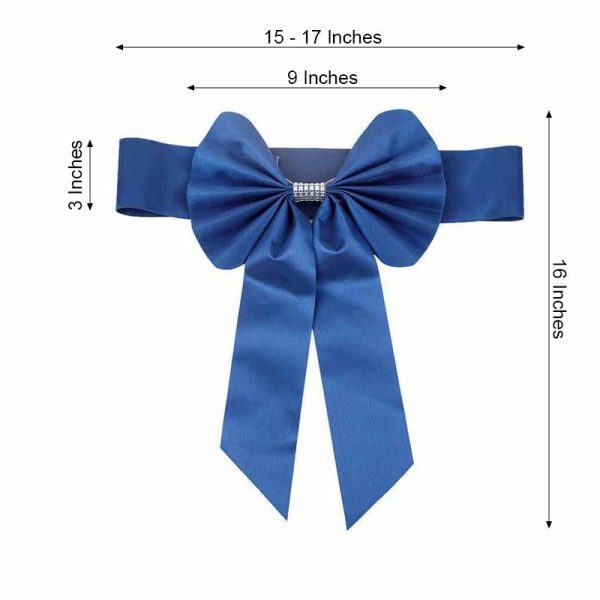 Satin Sashes |  5 Pack Royal Blue Reversible Chair Sashes with Buckles, Double Sided Pre-tied Bow Tie Chair Bands Satin and Faux Leather