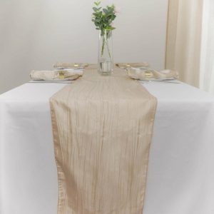 Satin & Taffeta Runners |  12″x108″ Beige Accordion Crinkle Taffeta Table Runner, Elegant Linen Runner