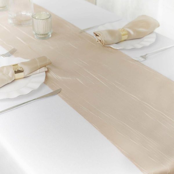 Satin & Taffeta Runners |  12″x108″ Beige Accordion Crinkle Taffeta Table Runner, Elegant Linen Runner