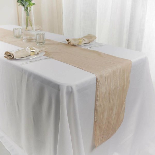 Satin & Taffeta Runners |  12″x108″ Beige Accordion Crinkle Taffeta Table Runner, Elegant Linen Runner