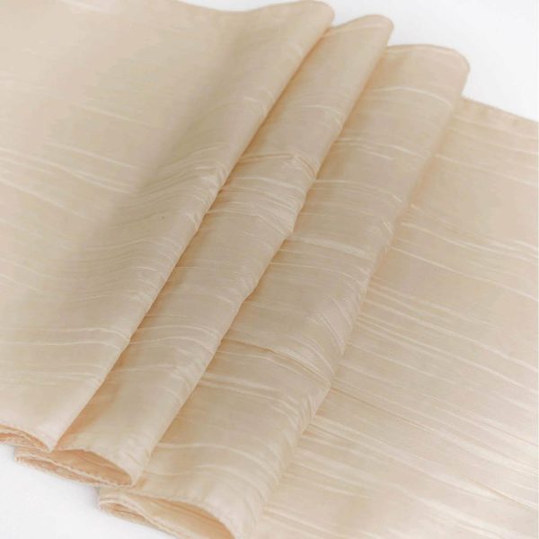 Satin & Taffeta Runners |  12″x108″ Beige Accordion Crinkle Taffeta Table Runner, Elegant Linen Runner