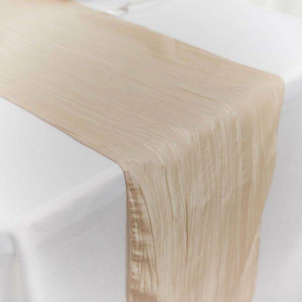 Satin & Taffeta Runners |  12″x108″ Beige Accordion Crinkle Taffeta Table Runner, Elegant Linen Runner