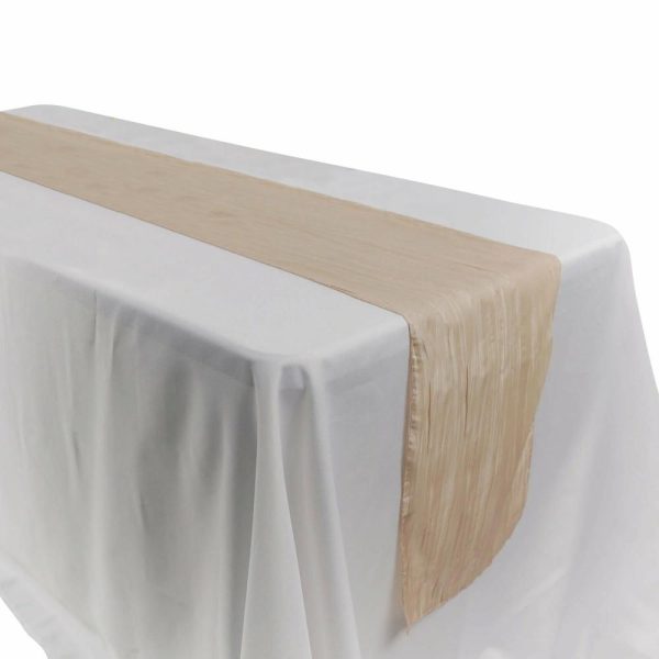 Satin & Taffeta Runners |  12″x108″ Beige Accordion Crinkle Taffeta Table Runner, Elegant Linen Runner