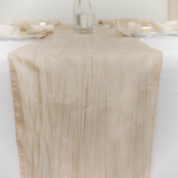 Satin & Taffeta Runners |  12″x108″ Beige Accordion Crinkle Taffeta Table Runner, Elegant Linen Runner