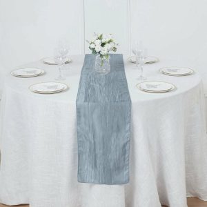 Satin & Taffeta Runners |  12″x108″ Dusty Blue Accordion Crinkle Taffeta Table Runner, Elegant Linen Runner