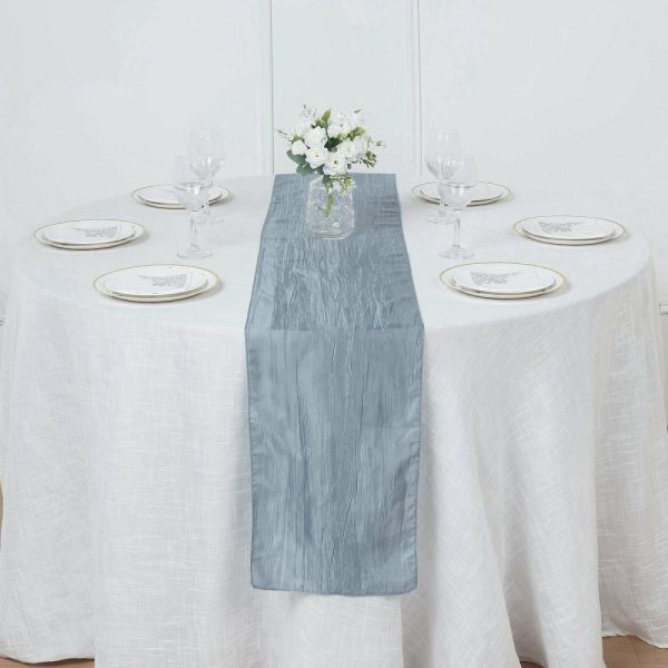 Satin & Taffeta Runners |  12″x108″ Dusty Blue Accordion Crinkle Taffeta Table Runner, Elegant Linen Runner