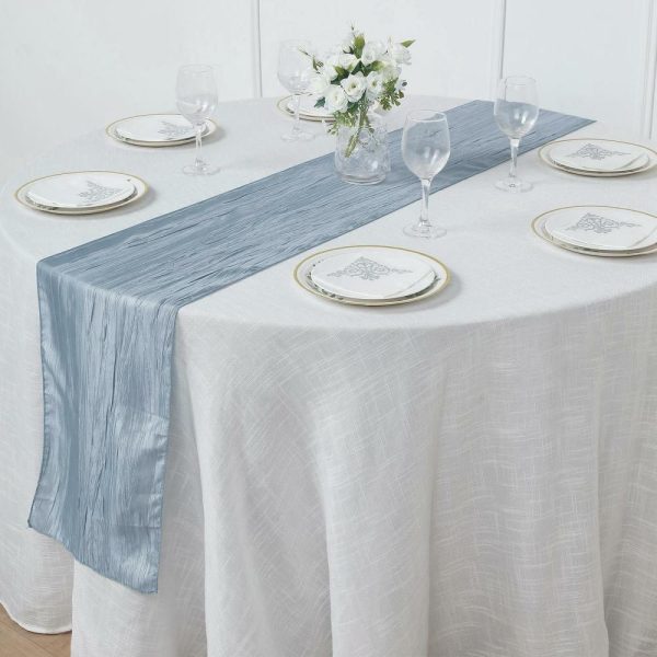 Satin & Taffeta Runners |  12″x108″ Dusty Blue Accordion Crinkle Taffeta Table Runner, Elegant Linen Runner