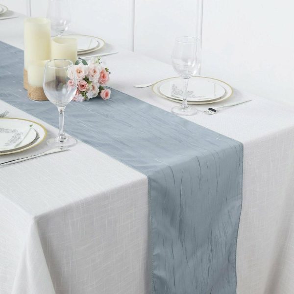 Satin & Taffeta Runners |  12″x108″ Dusty Blue Accordion Crinkle Taffeta Table Runner, Elegant Linen Runner