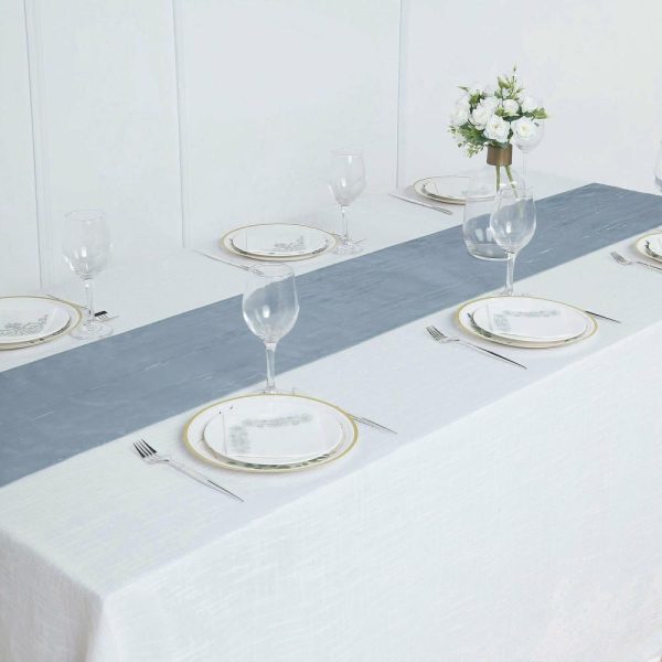 Satin & Taffeta Runners |  12″x108″ Dusty Blue Accordion Crinkle Taffeta Table Runner, Elegant Linen Runner