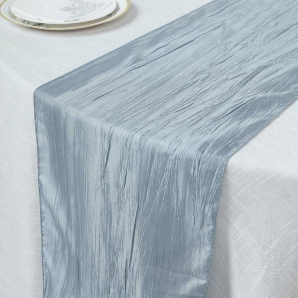 Satin & Taffeta Runners |  12″x108″ Dusty Blue Accordion Crinkle Taffeta Table Runner, Elegant Linen Runner