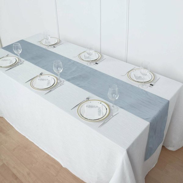 Satin & Taffeta Runners |  12″x108″ Dusty Blue Accordion Crinkle Taffeta Table Runner, Elegant Linen Runner