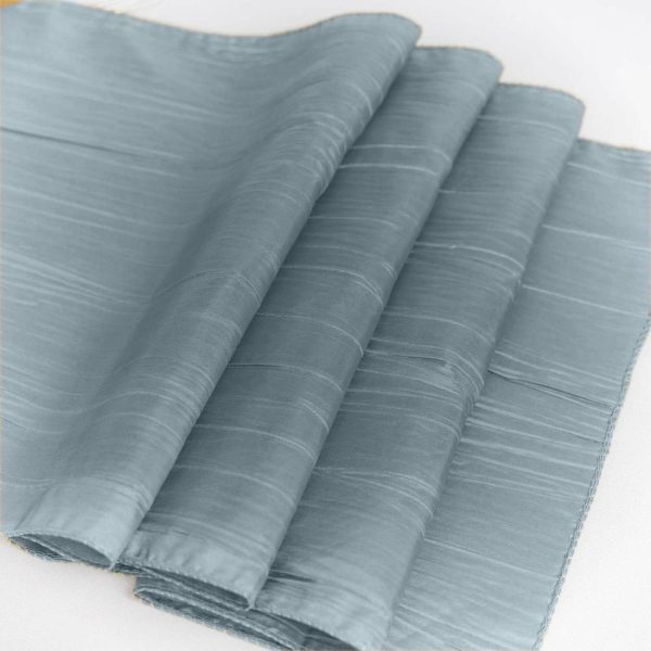 Satin & Taffeta Runners |  12″x108″ Dusty Blue Accordion Crinkle Taffeta Table Runner, Elegant Linen Runner