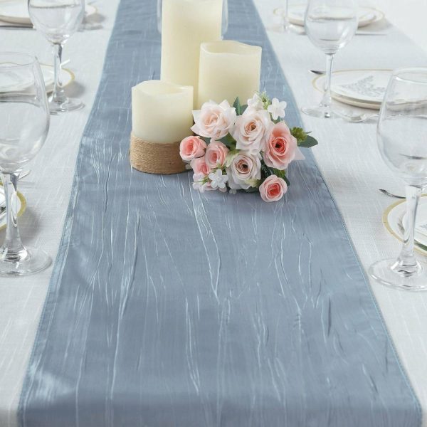 Satin & Taffeta Runners |  12″x108″ Dusty Blue Accordion Crinkle Taffeta Table Runner, Elegant Linen Runner