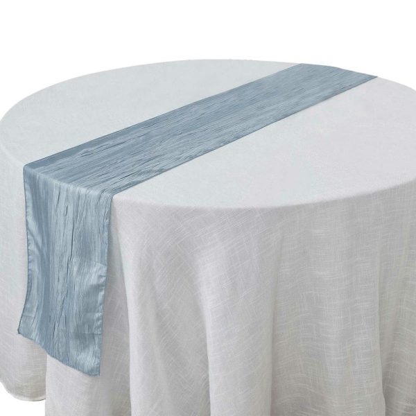 Satin & Taffeta Runners |  12″x108″ Dusty Blue Accordion Crinkle Taffeta Table Runner, Elegant Linen Runner