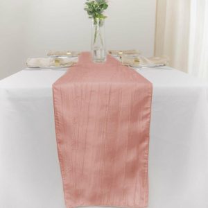 Satin & Taffeta Runners |  12″x108″ Dusty Rose Accordion Crinkle Taffeta Table Runner, Elegant Linen Runner