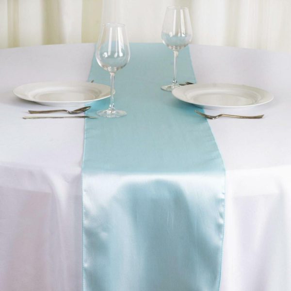 Satin & Taffeta Runners |  12″x108″ Light Blue Satin Table Runner