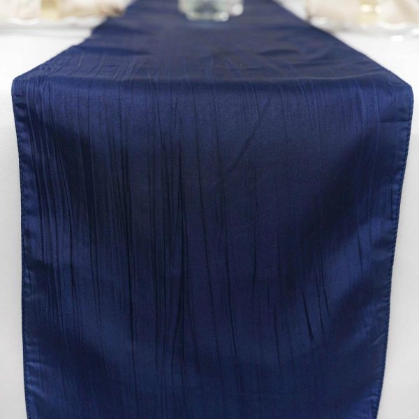 Satin & Taffeta Runners |  12″x108″ Navy Blue Accordion Crinkle Taffeta Table Runner, Elegant Linen Runner