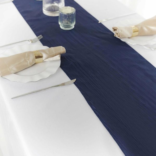 Satin & Taffeta Runners |  12″x108″ Navy Blue Accordion Crinkle Taffeta Table Runner, Elegant Linen Runner