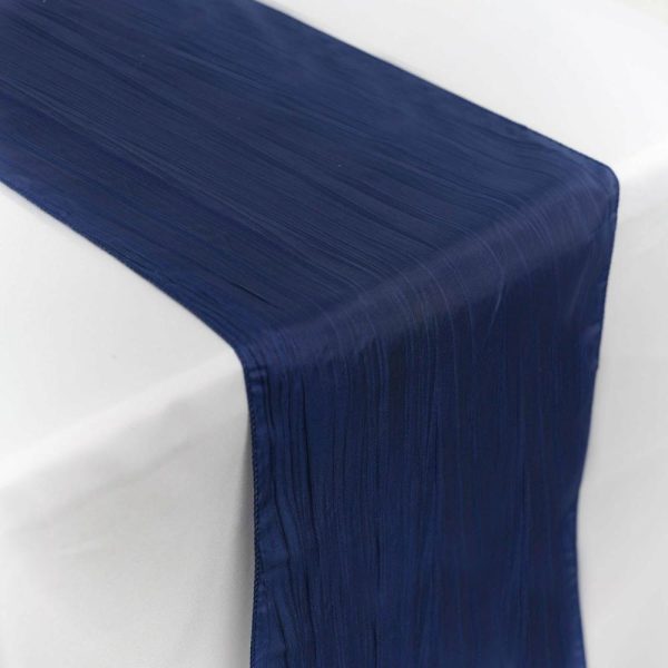 Satin & Taffeta Runners |  12″x108″ Navy Blue Accordion Crinkle Taffeta Table Runner, Elegant Linen Runner