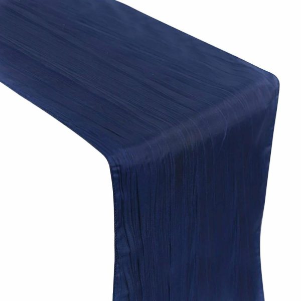 Satin & Taffeta Runners |  12″x108″ Navy Blue Accordion Crinkle Taffeta Table Runner, Elegant Linen Runner