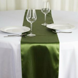 Satin & Taffeta Runners |  12″x108″ Olive Green Satin Table Runner